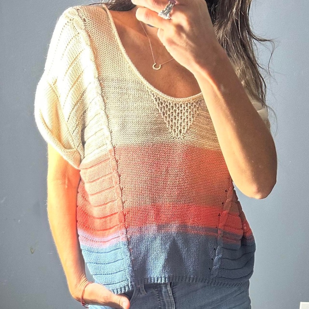 Urban Outfitters Ecote Colorblock Cable Pointelle Short Sleeve Sweater XS Sumner